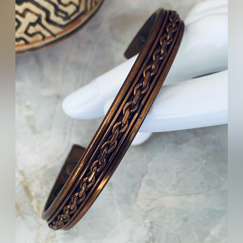 Vintage Solid Copper Braided Rope Design Cuff Bra… - image 1